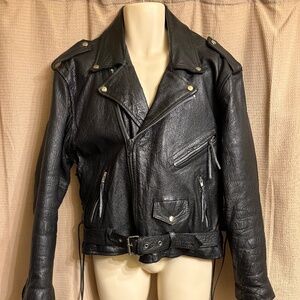 Black Leather Motorcycle Jacket w/Laces Men's 48 or Large